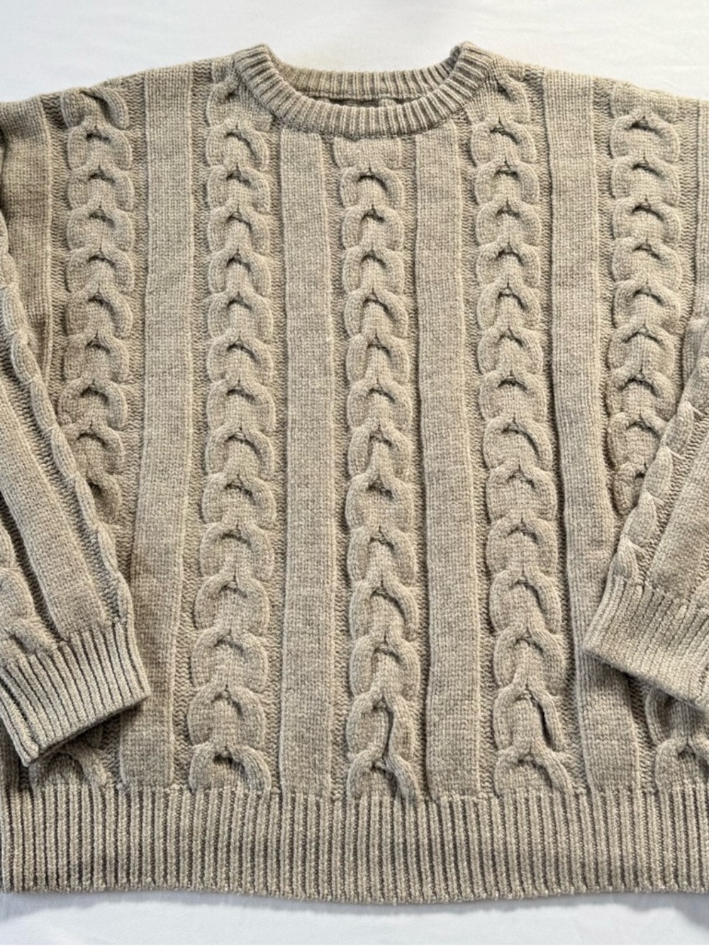 Cozy Cable Knit Sweater in Light Taupe size Large